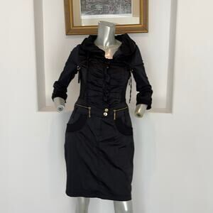 SVELTO STELLA Black Shirt Dress 3/4 Sleeves Zippers Detail Size EUR 42